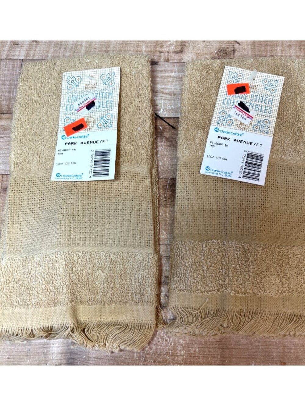 Charles Craft Fingertip Towel Tan 100% Cotton Cross Stitch Insert Set Of 2